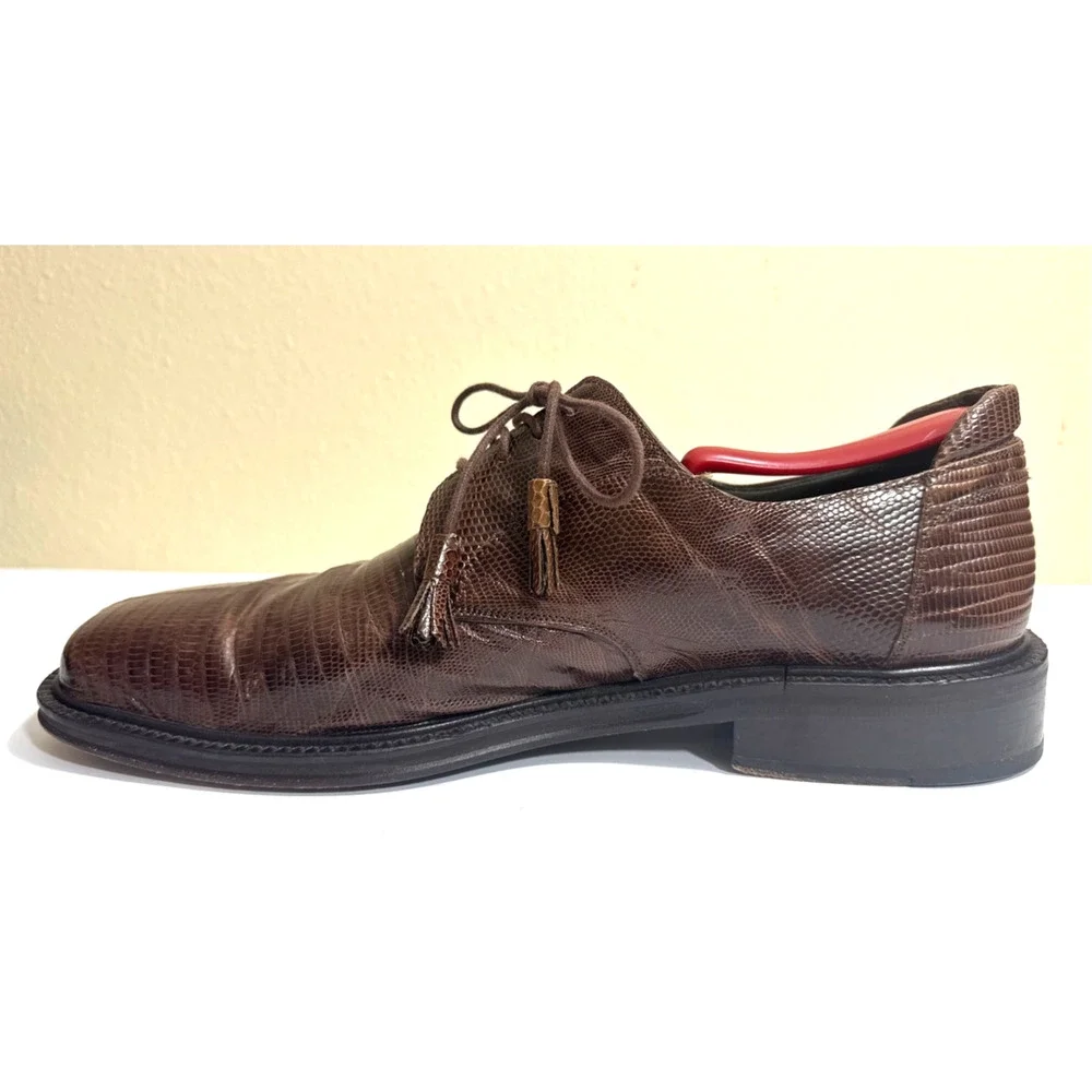 EUC Mezlan Platinum Genuine Lizard Brown Square Toe Dress Shoe-‎ Size 10M